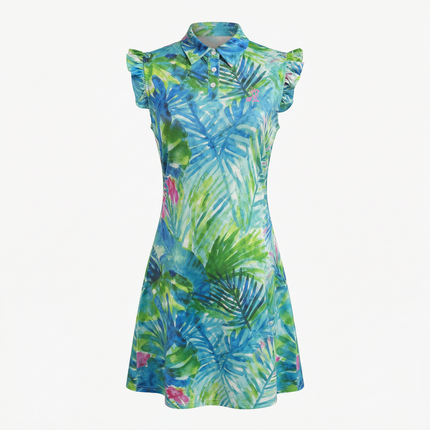 Birdies and Bubbles Fairway Dress Collection Blue and green palm dress