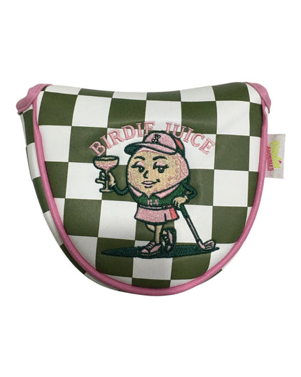 Checkered bag with cartoon character and 'Birdee Juice' text on a white background