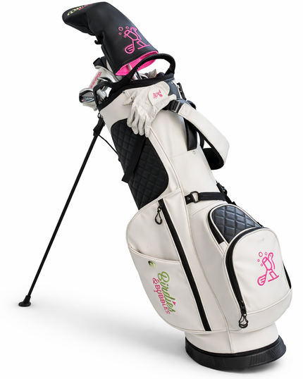 Champagne Caddie Golf Bags Black with purple background