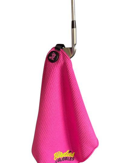 Birdies and Bubbles Magnetic Golf Towel Black