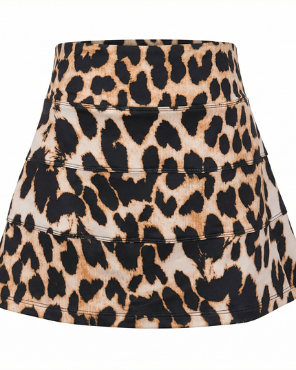 Birdies & Bubbles leopard golf skirt front view