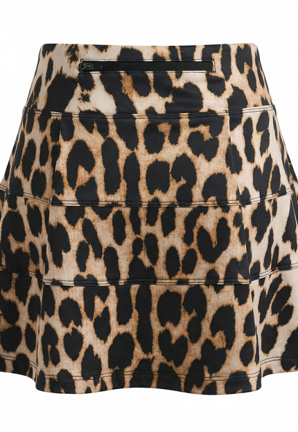 Back side of Leopard print skirt with a sipper on a white background 