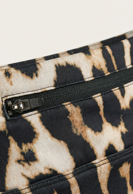 Close-up of a leopard print pattern with a zipper on a white background