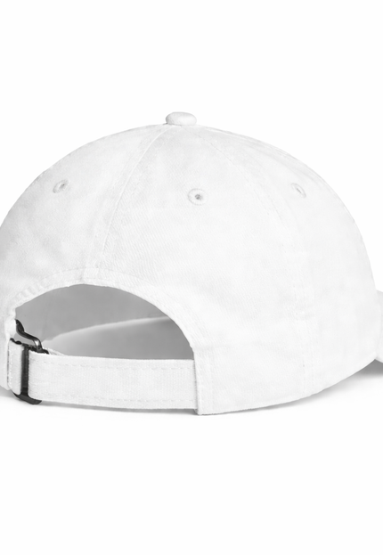 White baseball cap with a reflective patch on a white background