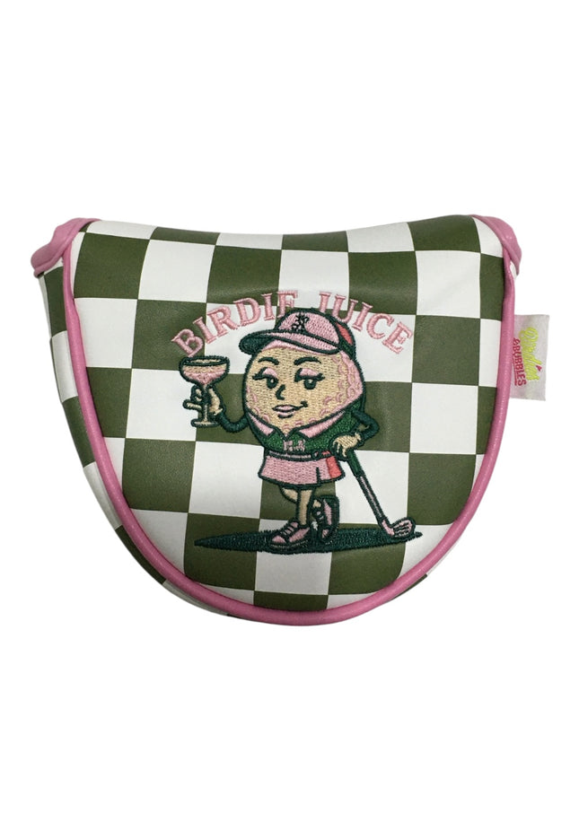 Checkered bag with cartoon character and 'Birdee Juice' text on a white background