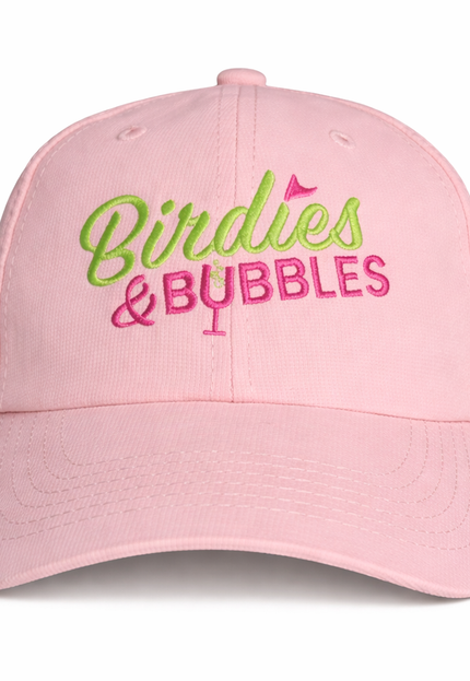 Birdies & Bubbles Bubbly Birdie Women’s Golf Cap – Adjustable Performance Golf Hat Pink