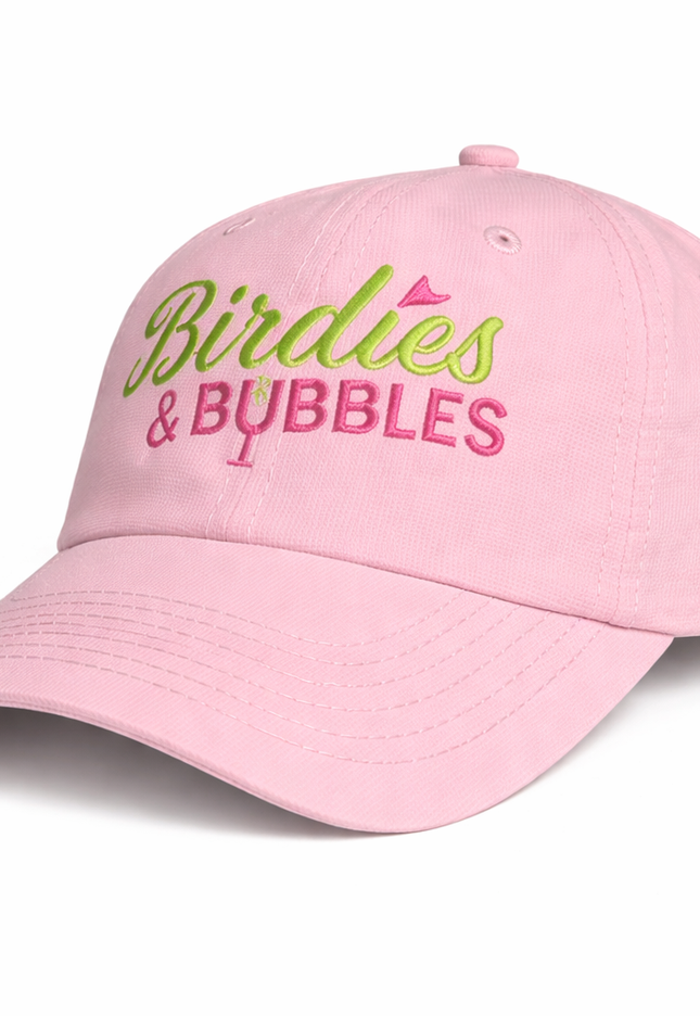 Birdies & Bubbles Bubbly Birdie Women’s Golf Cap – Adjustable Performance Golf Hat Pink