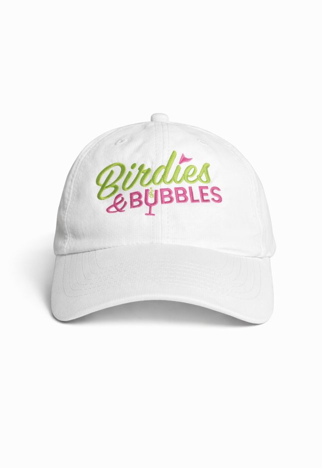Birdies & Bubbles Bubbly Birdie Women’s Golf Cap – Adjustable Performance Golf Hat White