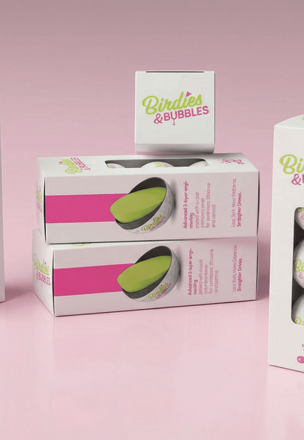 Birdies and Bubbles packaging on a pink background