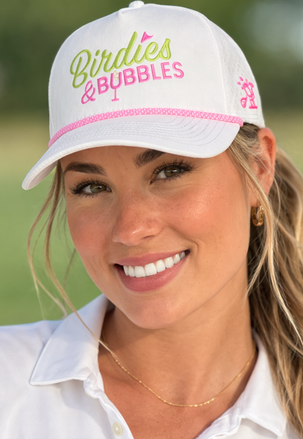 Birdies & Bubbles Women's Golf Hats | Stylish Women's Golf Hat White