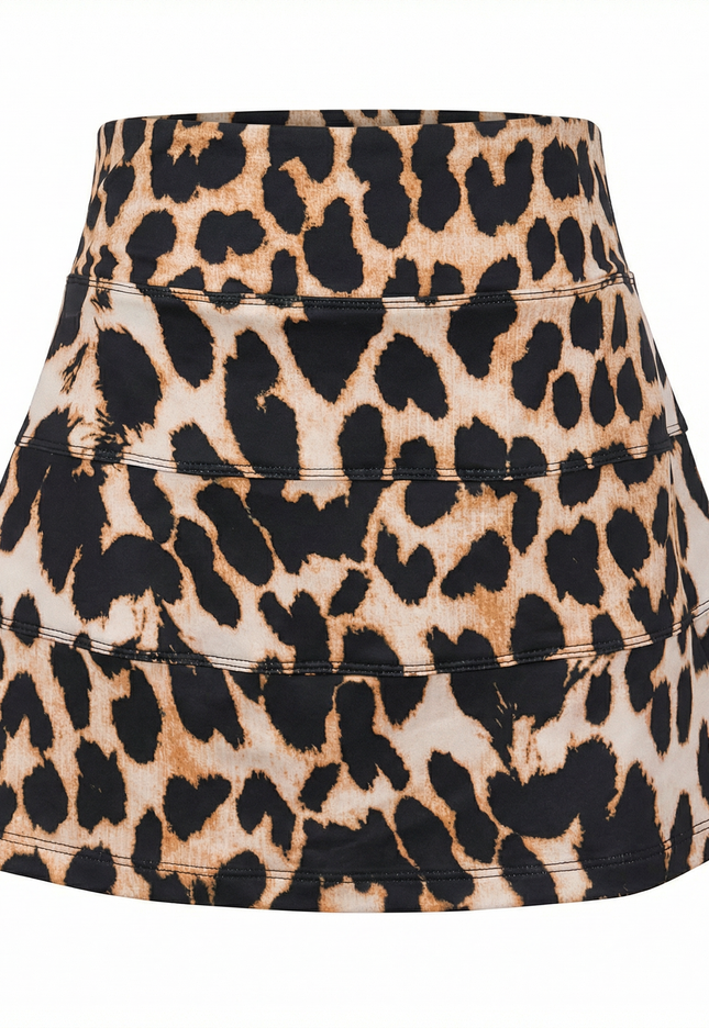 Birdies & Bubbles leopard golf skirt front view