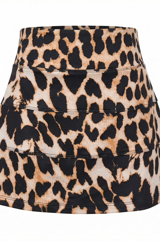 Birdies & Bubbles leopard golf skirt front view