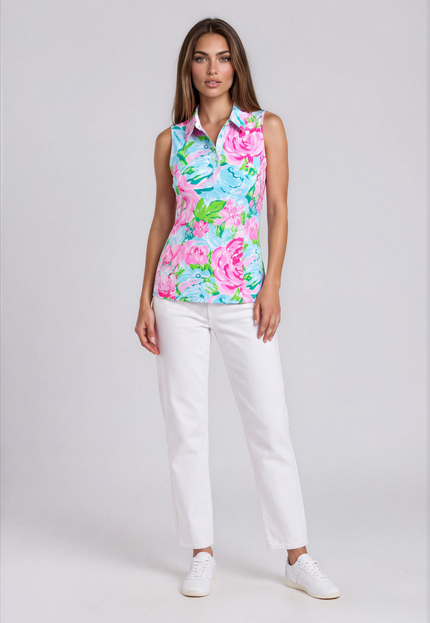 Birdies in Bloom Sleeveless Polo | Women’s Stylish Golf Top | Birdies & Bubbles