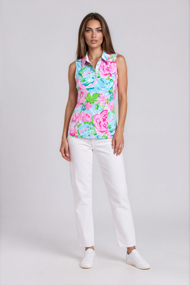 Birdies in Bloom Sleeveless Polo | Women’s Stylish Golf Top | Birdies & Bubbles