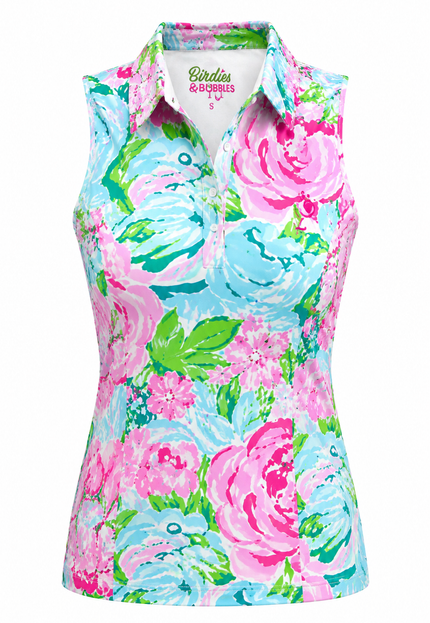 Birdies in Bloom Sleeveless Polo | Women’s Stylish Golf Top | Birdies & Bubbles