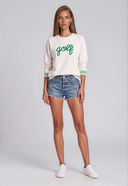Golf, But Make It Cute Crewneck | Women’s Golf Sweatshirt White/Green | Birdies & Bubbles
