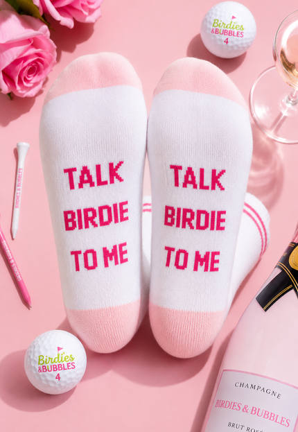 Birdies & Bubbles Lucky Pair Crew Socks | White & Pink Golf Socks