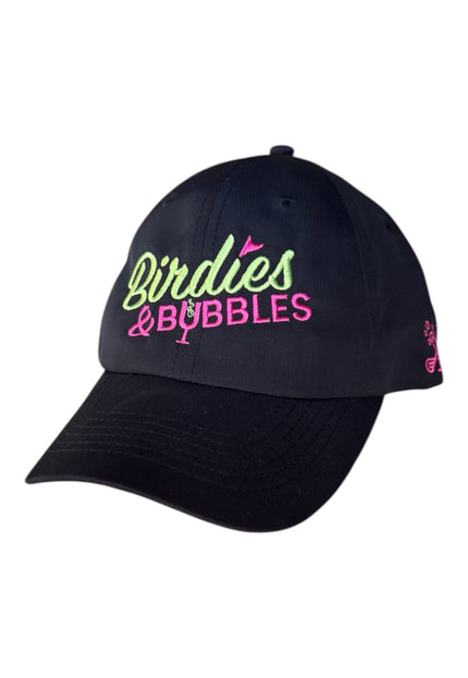 Birdies & Bubbles Bubbly Birdie Women’s Golf Cap – Adjustable Performance Golf Hat Black
