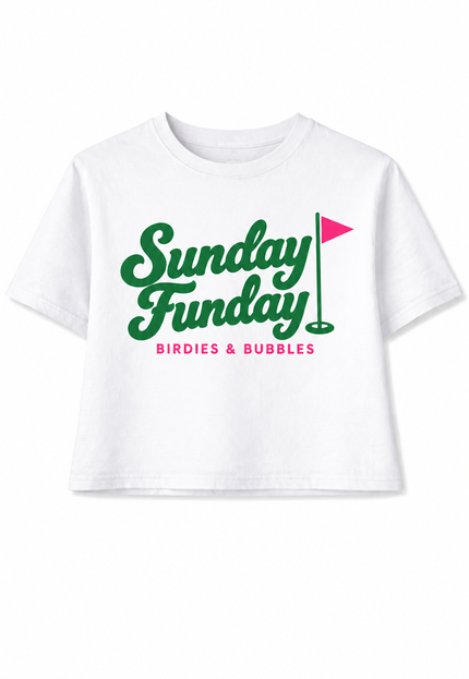 Sunday Funday Tee – Women’s Golf Cart Graphic T-Shirt | Birdies & Bubbles