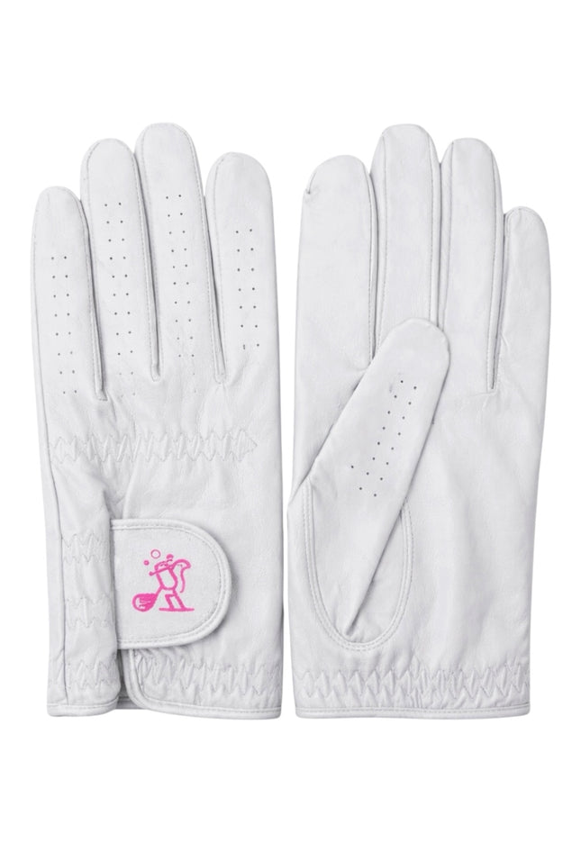 Grip & Sip Women's Premium Leather Golf Gloves White | Birdies & Bubbles