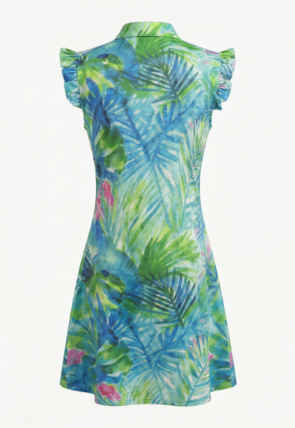 Tropical patterned dress on a white background