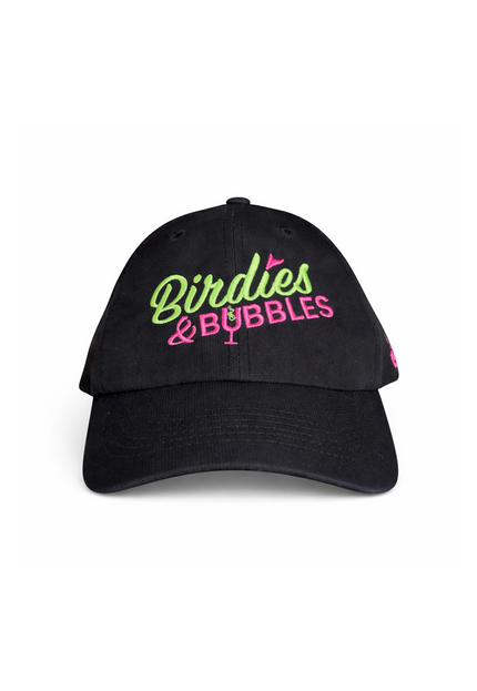 Birdies & Bubbles Bubbly Birdie Women’s Golf Cap – Adjustable Performance Golf Hat Black